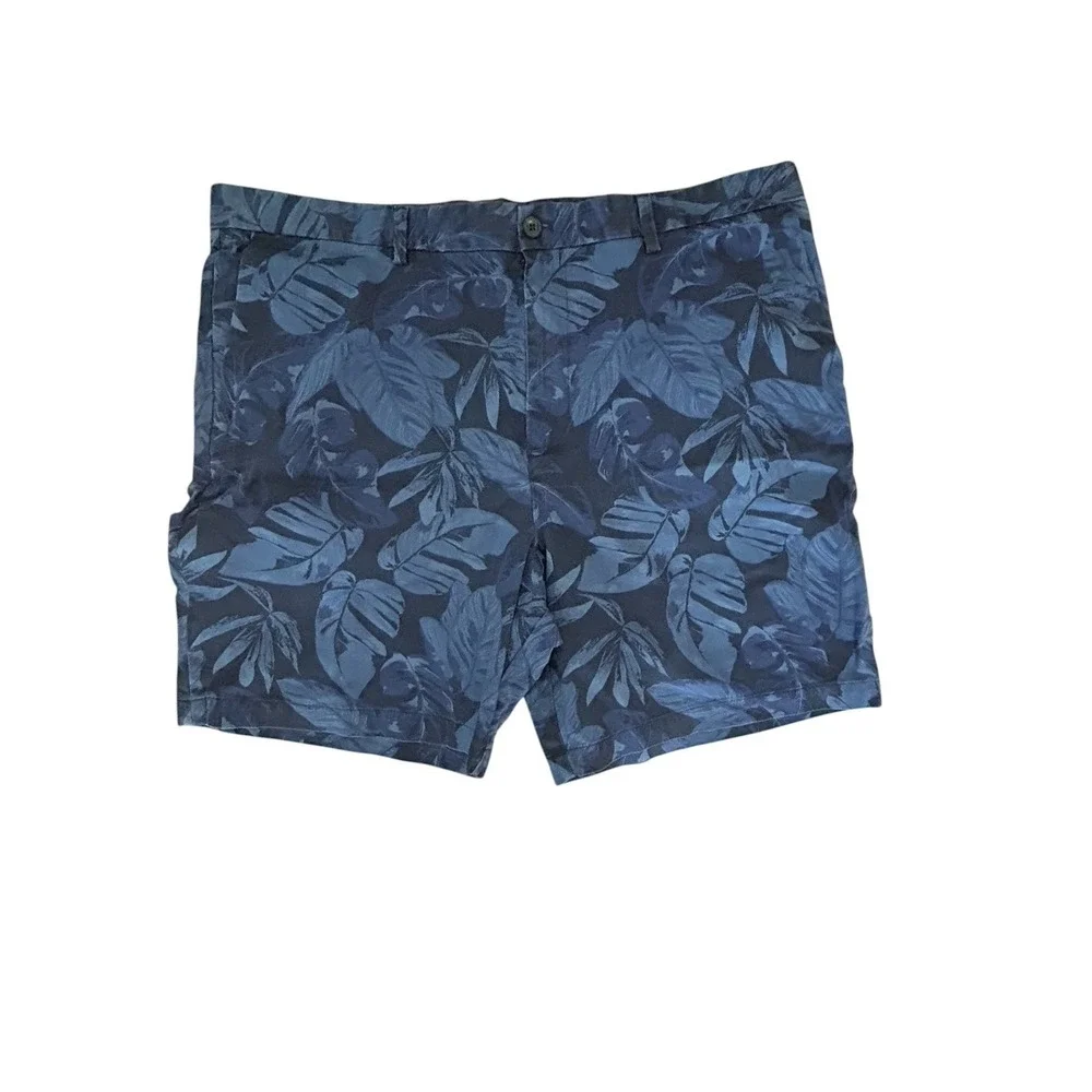 Banana Republic Men's Aiden Slim Fit Shorts | Blue Tropical Leaf Print | Size 42